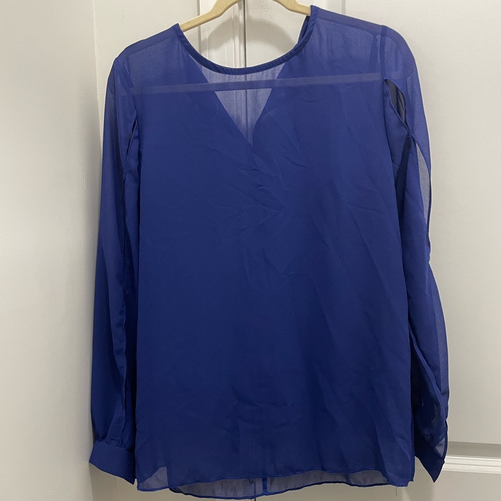Favolook blue sheer blouse cut out sleeve xl